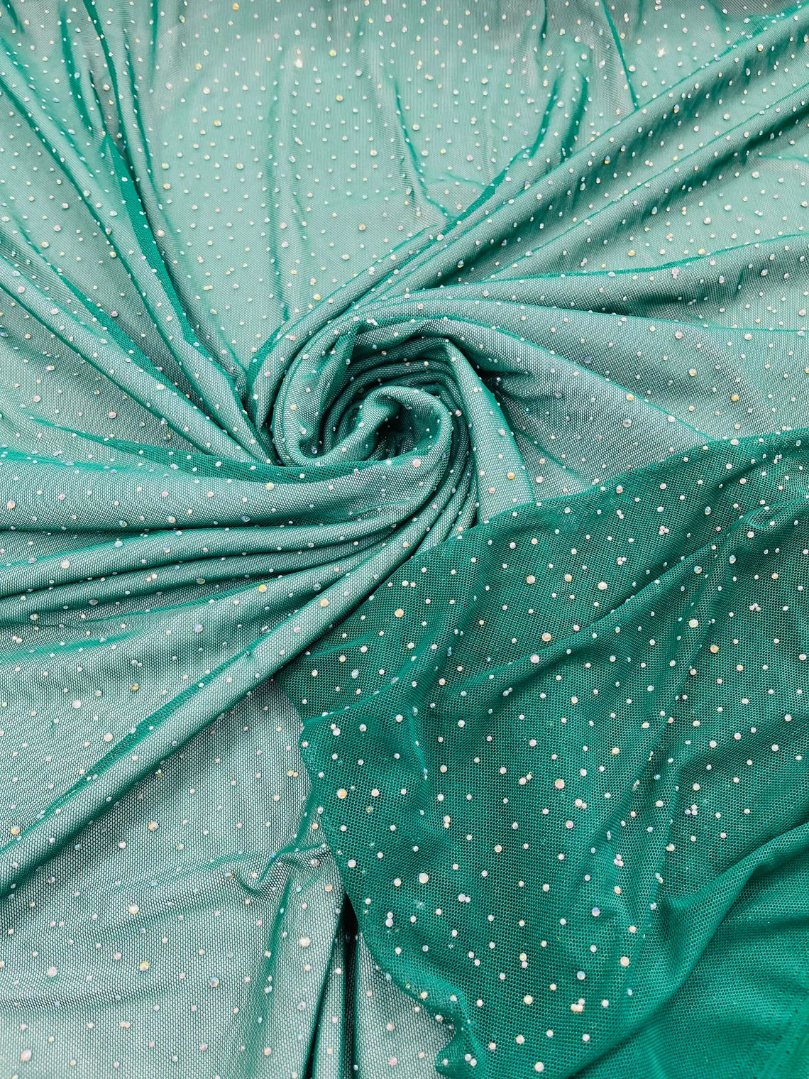 Power Mesh Polyester Rhinestone Fabric - Turquoise - 4 Way Stretch Power  Mesh Fabric Crystal Stones By Yard