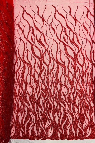 Fire Flames Pattern Bead Fabric - Embroidered Fire Pattern Bead Fabric Sold By Yard